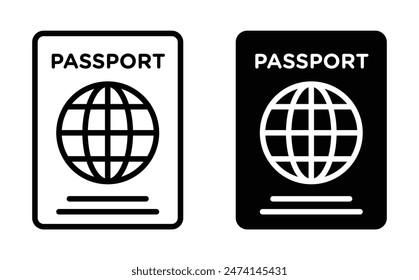 Passport icon set. Travel document vector symbol. International passport sign.