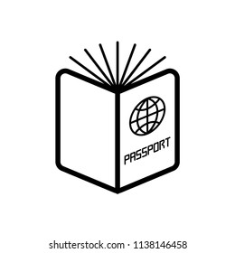 Passport icon, spread a pages. Isolate on white background. Line vector.