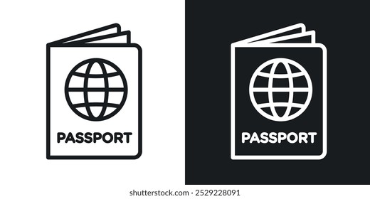 Ícone do Passport na cor preta da linha fina. ilustração de símbolos vetoriais simples planos.