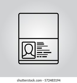 Passport icon thin line. Simple vector black pictogram on grey background