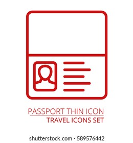 Passport icon thin line. Vector illustration EPS10 Part of travel icons set