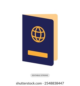 Passport icon, travel tourism symbol on white background - vector illustration