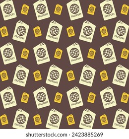 Passport icon trendy multicolor repeating pattern vector illustration brown background