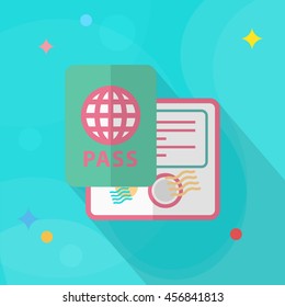 Passport icon, Vector flat long shadow design. Transport concept.