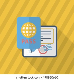 Passport icon, Vector flat long shadow design. Transport concept.