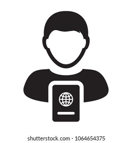 Passport Icon Vector With Male Person Profile Avatar Symbol for International Identity and Travel in Glyph 
Pictogram illustration