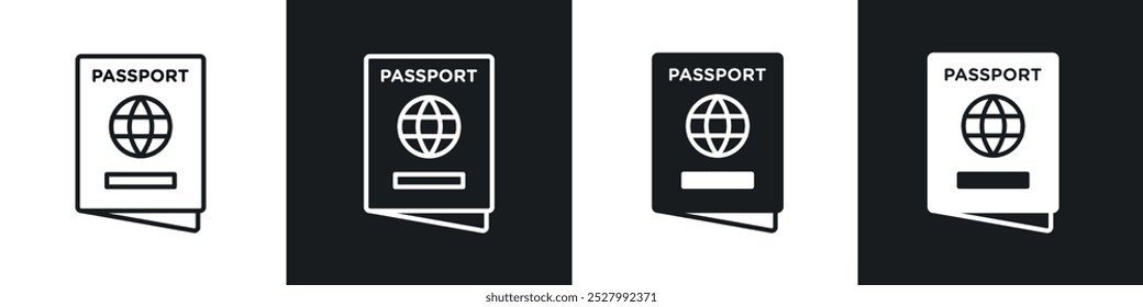 ícone do Passport ícone do vetor definir estilo preto preenchido e contornado.