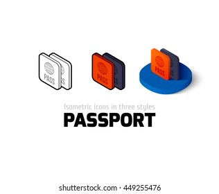 passport icon, vector symbol in flat, outline and isometric style