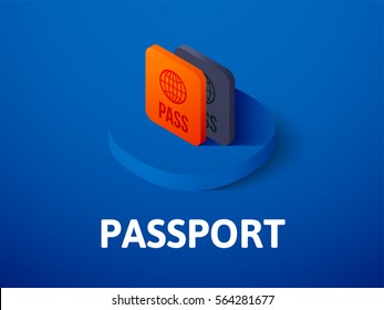 passport icon, vector symbol in flat isometric style isolated on color background