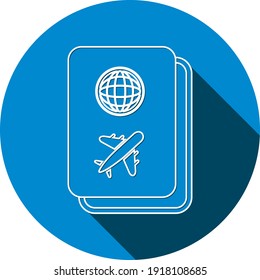 Passport Icon. Visa for traveling icon in vector illustration with two color, black shape, circle color shape and gradient.
