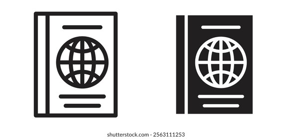 Passport icons in black line and filled versions