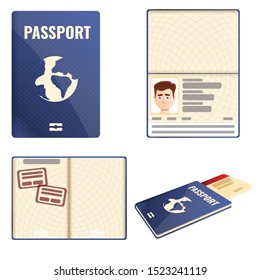 Passport icons set. Cartoon set of passport vector icons for web design