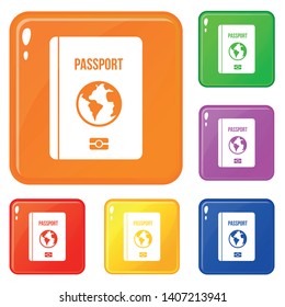 Passport icons set collection vector 6 color isolated on white background