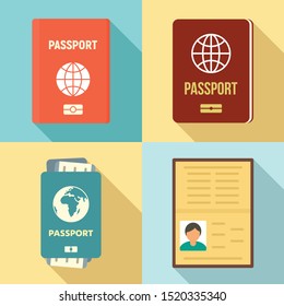 Passport icons set. Flat set of passport vector icons for web design