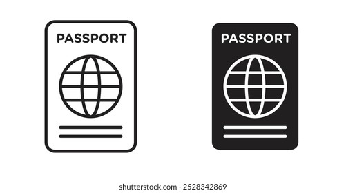 Passport icons. Vector set in filled and line style.