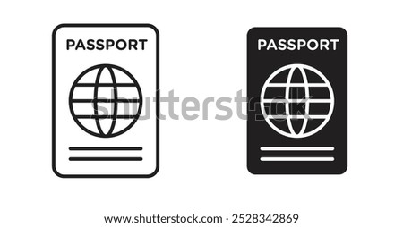 Passport icons. Vector set in filled and line style.
