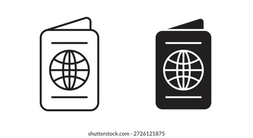 Símbolo de Vector de iconos de pasaporte con trazo editable y versiones planas