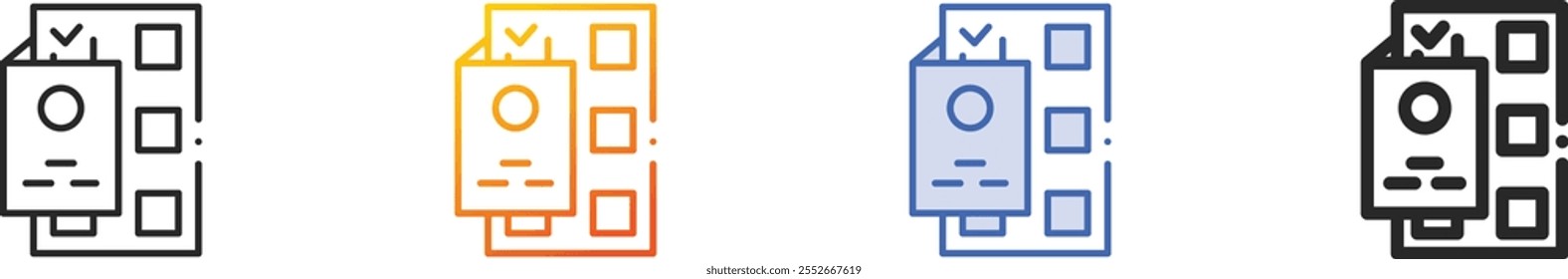 icono de pasaporte. Diseño lineal delgado, degradado, trazo azul y estilo audaz aislado sobre fondo blanco