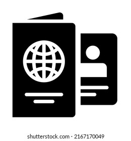 Passport with ID card icons set glyph style. Glyph style. Vector. Isolate on white background.