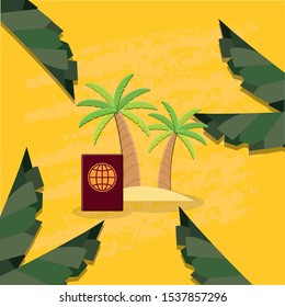 passport international document with trees palms vector illustration design