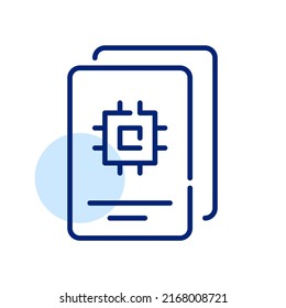 Passport for international travels with CPU chip. Pixel perfect, editable stroke line art icon