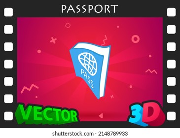 Icon für die isometrische Gestaltung des Reisepasses. Vektorgrafik, Web-Illustration. 3D-Farbkonzept