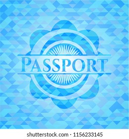 Passport light blue emblem with mosaic background