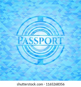 Passport light blue emblem with triangle mosaic background