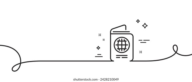 Icono de línea Passport. Una línea continua con rizo. Signo de documento de identidad. Documento de identidad ciudadana. Cinta de un solo contorno de Passport. Patrón de curva de bucle. Vector