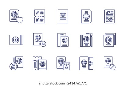 Passport line icon set. Editable stroke. Vector illustration. Containing passport, no traveling, tolerance, visa, ticket.