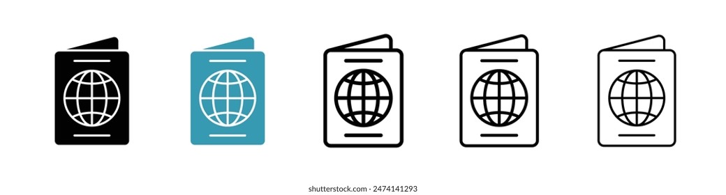 Passport line icon set. Travel foreign passport document vector sign. National citizenship identity international passport icon for UI designs.