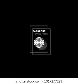 Passport line. White flat simple icon with shadow