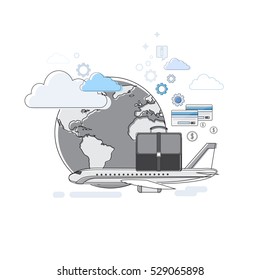 Passport Luggage Airplane Departure Transportation Air Tourism Web Banner Vector Illustration