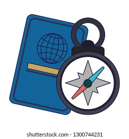 passport and navigation compass blue lines