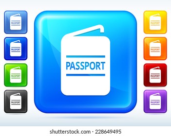 Passport on Blue Square Button