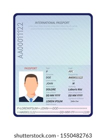 Passport. Open Id Document With Male Photo Portrait And Blank Space For Immigration Visa Stamps Vector Template