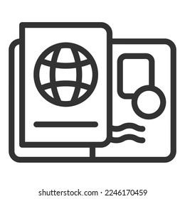 Passport and open visa - icon, illustration on white background, outline style