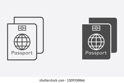 Passport outline and filled vector icon sign symbol