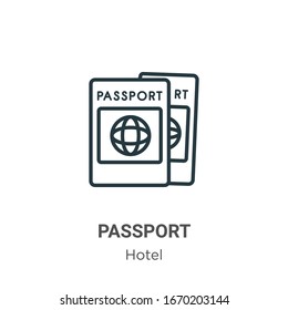 Passport outline vector icon. Thin line black passport icon, flat vector simple element illustration from editable hotel concept isolated stroke on white background
