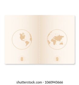 Passport Pages For Stamps. Open Blank Passport With Watermark. Vector Illustration.