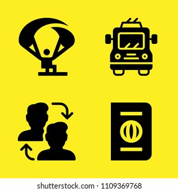 passport, parachute, switch and trolleybus vector icon set. Sample icons set for web and graphic design
