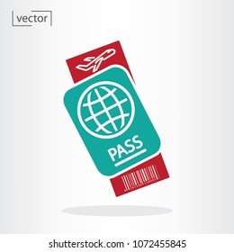 passport with plane ticket icon vector