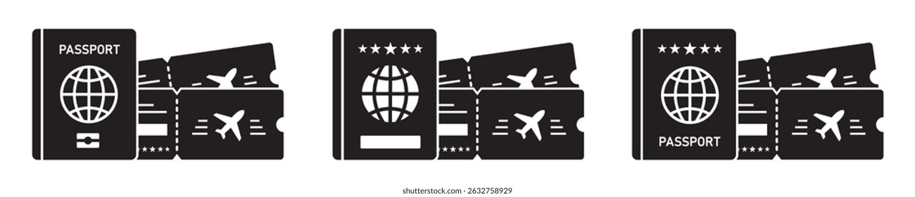 Icono de pasaporte y billete de avión, Ilustración vectorial
