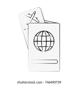 passport with plane ticket travel icon image 