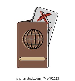 passport with plane ticket travel icon image 