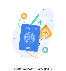 Passport and plane ticket,Boarding pass ticket icon