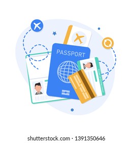 Passport and plane ticket,Boarding pass ticket icon