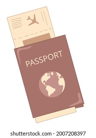 a passport with plane tickets inside it. Documents of the traveler before the flight. Check-in for the flight.