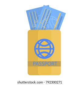 Passport with plane tickets isolated vector illustration