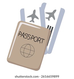 Passport and plane tickets. Vector drawing on a transparent background.